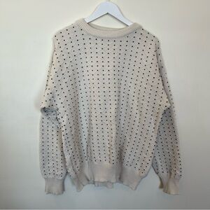 Vintage Lazarus Chunky Pullover Sweater Cream Mens Xl Polka Dot Grandpa Cotton